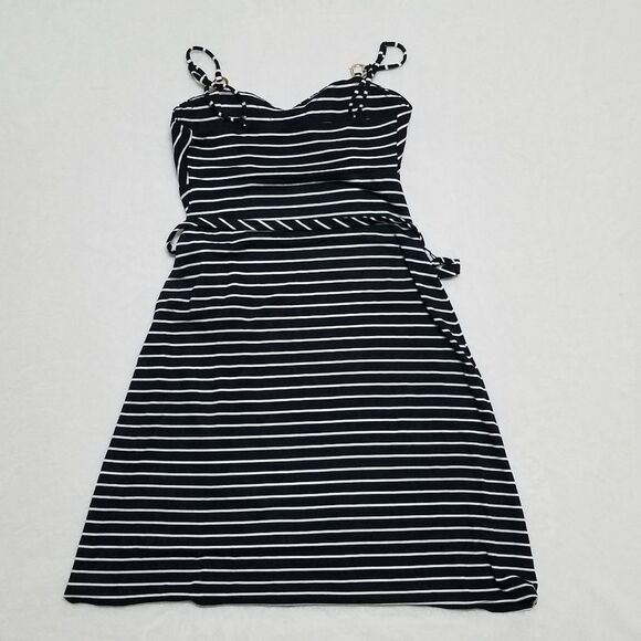 VINTAGE Cache Black Striped Hook Belted Dress - Picture 13 of 15